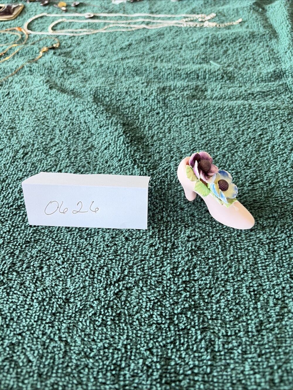 Vintage “Five Towns” English Miniature High Heeled Shoes W/Porcelain Flowers